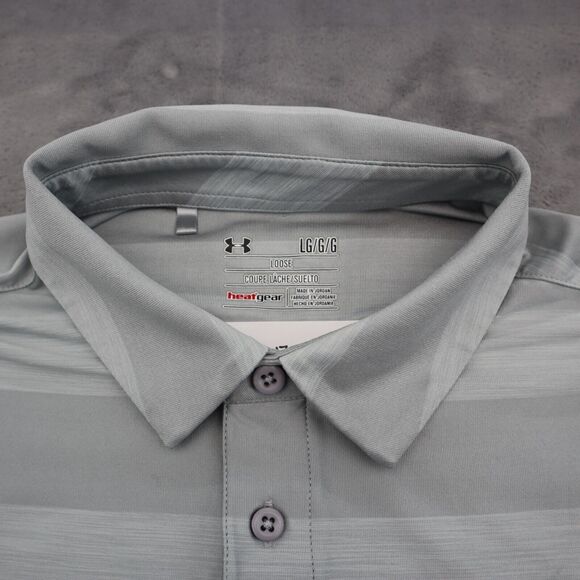 Under Armour Shirt Mens L Gray Stripe Chest Button Short Sleeve Collared Top - Picture 8 of 16